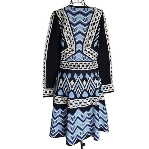 ELIZA J Sweater Dress Fit Flare Long Sleeve Geometric Knee Length, Size PM - Picture 5 of 8